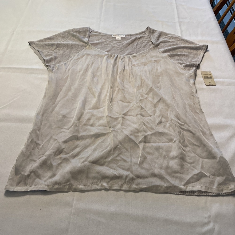 Coldwater Creek Womens Top Gray Silver‎ Short Sleeve Blouse XL
